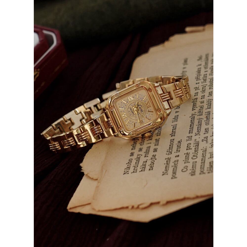 Vintage Style Gold Bracelet Watch Women Square Roman Dial Elegant Wristwatch